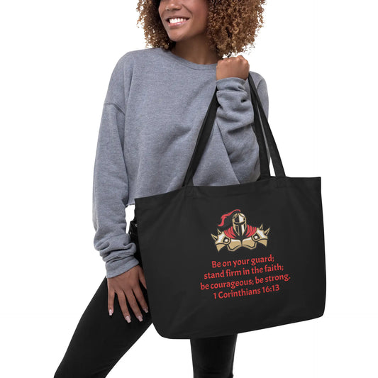 1 Corinthians 16:13 Faith Warrior Large organic tote bag