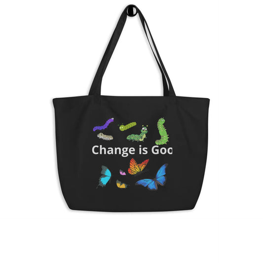 Caterpillar Butterfly Change is Good Large organic tote bag