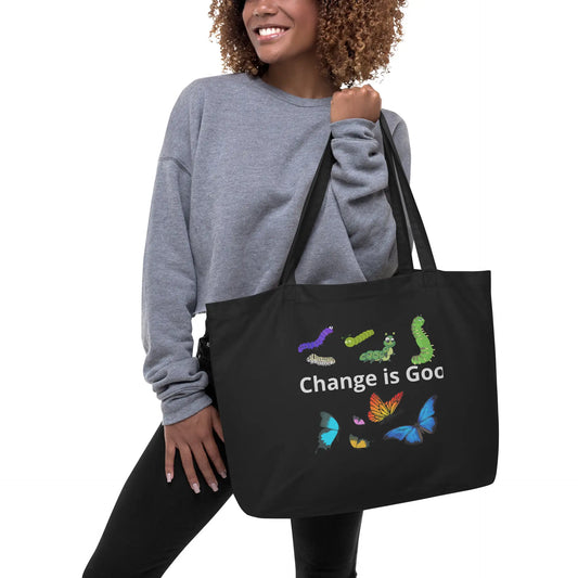 Caterpillar Butterfly Change is Good Large organic tote bag
